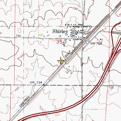 Topographic Map of Shirley Cemetery, IL