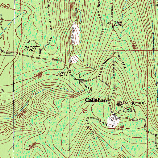 Topographic Map of Baughman (historical), OR