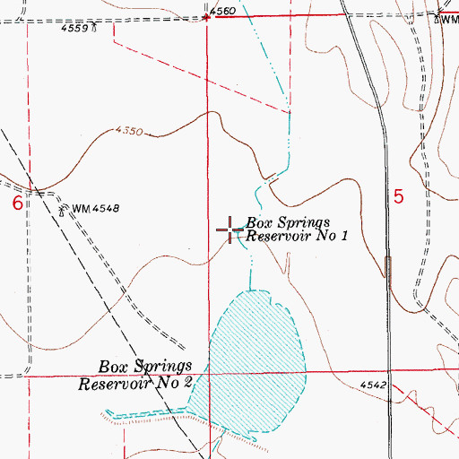 Topographic Map of Box Springs Reservoir Number 1, CO