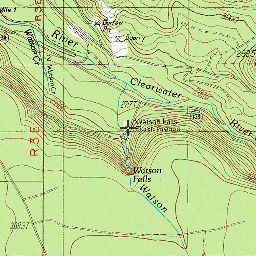 Topographic Map of Watson Falls Recreation Site, OR