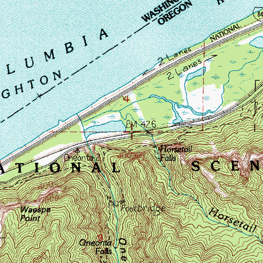 Topographic Map of Horsetail Falls Recreation Site, OR