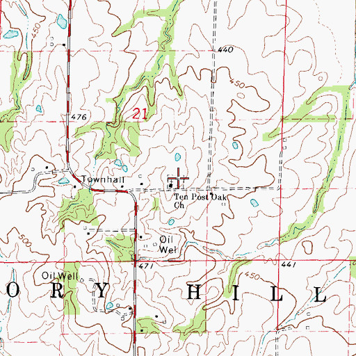 Topographic Map of Ten Post Oak Cemetery, IL