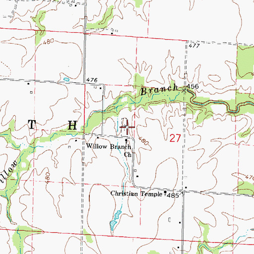 Topographic Map of Willow Branch Cemetery, IL