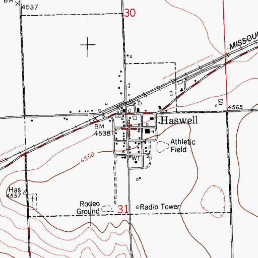 Topographic Map of Haswell, CO