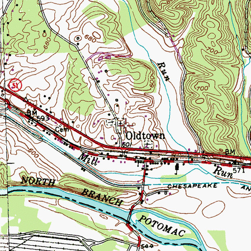 Topographic Map of Oldtown United Methodist Cemetery, MD