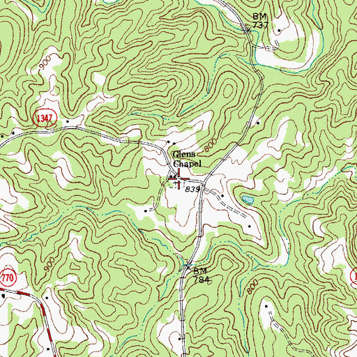 Topographic Map of Glenns Chapel Cemetery, NC
