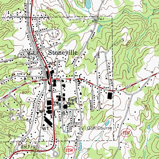 Topographic Map of First Baptist Church of Stoneville, NC