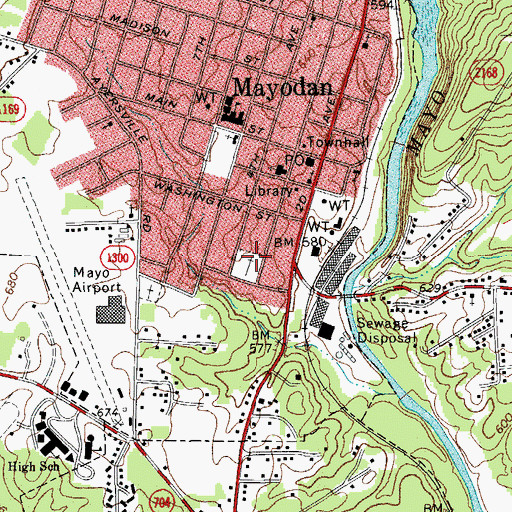 Topographic Map of Mayodan Moravian Graveyard, NC