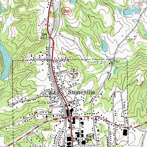 Topographic Map of Stoneville Municipal Cemetery, NC