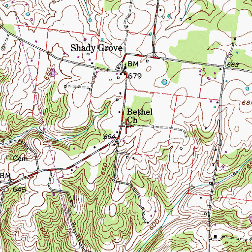Topographic Map of Bethel Baptist Church Cemetery, TN