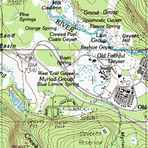 Topographic Map of West Trail Geyser, WY