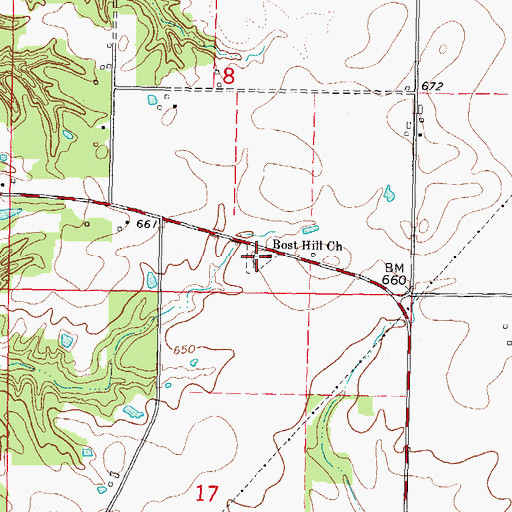 Topographic Map of Bost Hill Cemetery, IL