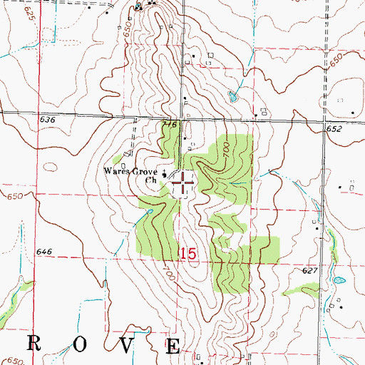 Topographic Map of Ware's Grove Cemetery, IL