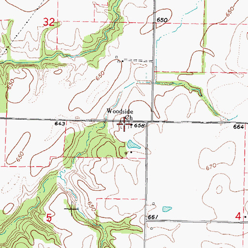 Topographic Map of Woodside Cemetery, IL
