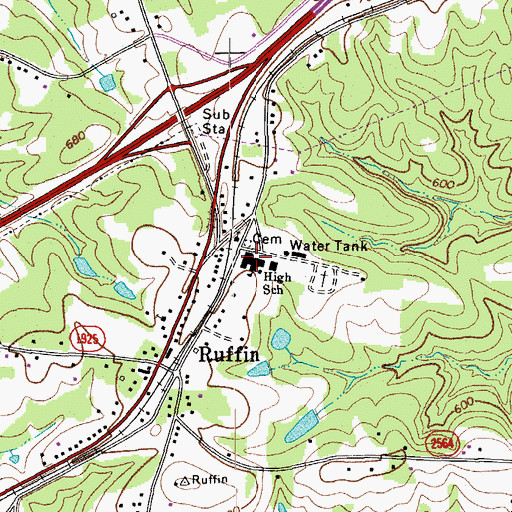 Topographic Map of Ruffin High School, NC