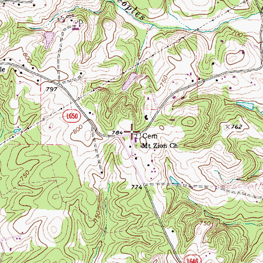 Topographic Map of Mount Zion, NC