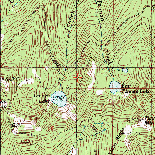 Topographic Map of Tannen Lakes Trail, OR