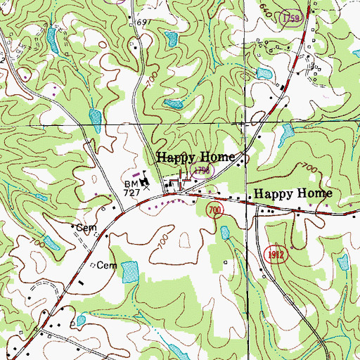 Topographic Map of Happy Home Cemetery, NC