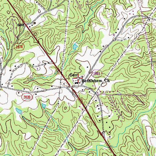 Topographic Map of Bethlehem Cemetery, NC