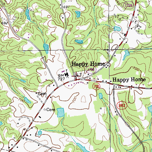 Topographic Map of Happy Home United Church of Christ, NC