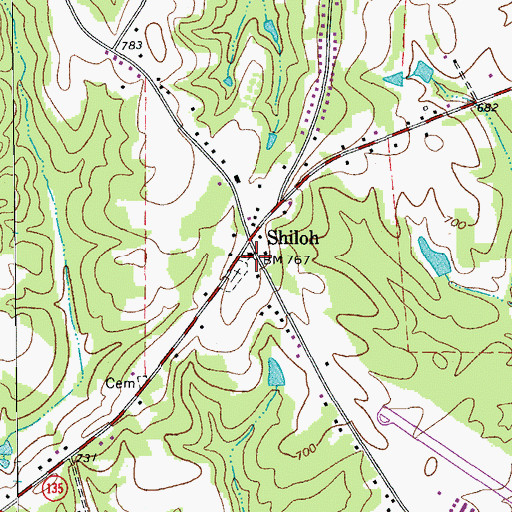Topographic Map of Shiloh Primitive Baptist Church, NC