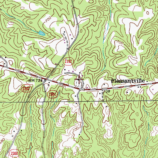 Topographic Map of Pleasantville Primitive Baptist Church, NC