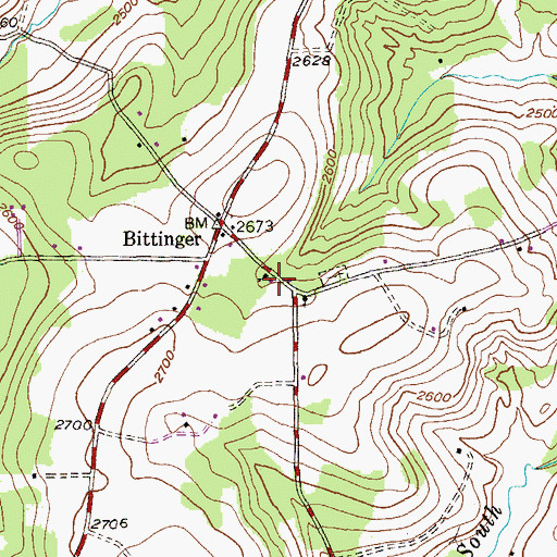 Topographic Map of Bittinger Volunteer Fire Department Station 90, MD