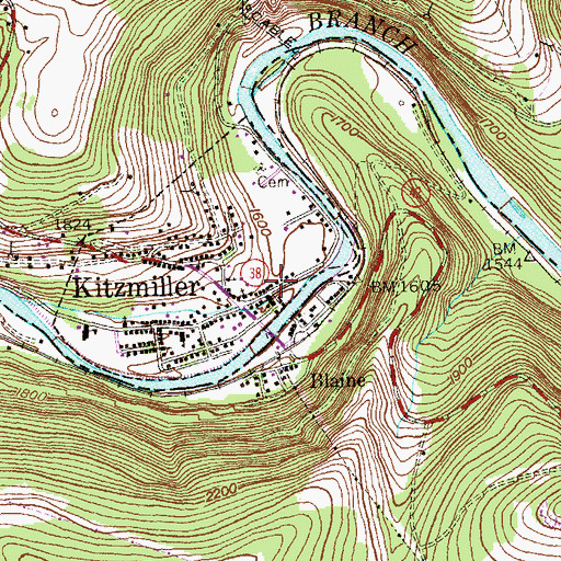 Topographic Map of Kitzmiller Volunteer Fire Department Station 70, MD