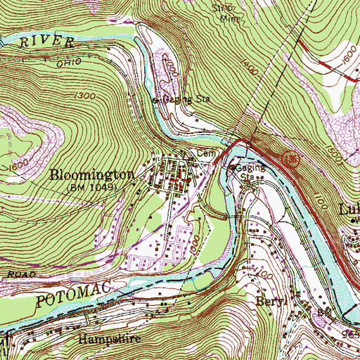 Topographic Map of Bloomington Volunteer Fire Company Station 100, MD