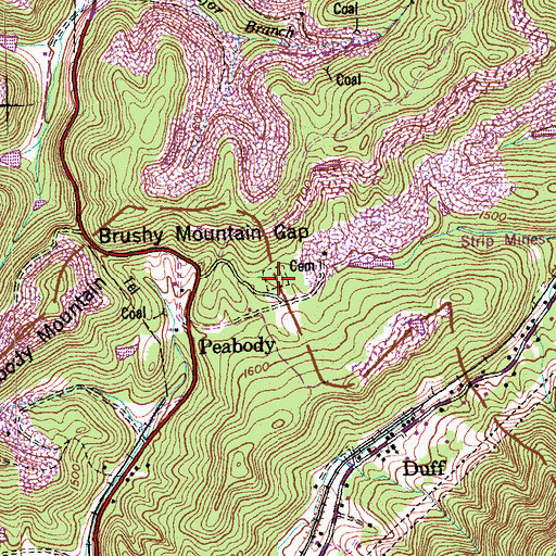 Topographic Map of Peabody Cemetery, TN