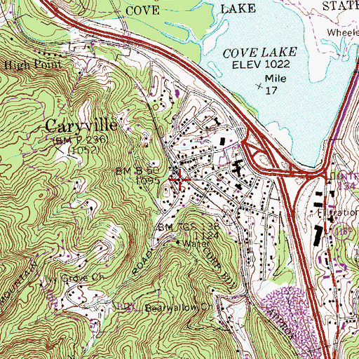 Topographic Map of Central Baptist Church, TN