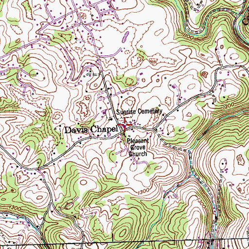 Topographic Map of Davis Chapel Community Center, TN