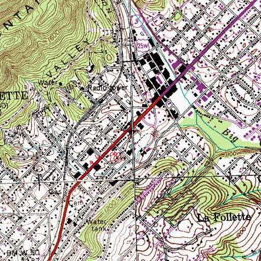 Topographic Map of First Baptist Church, TN