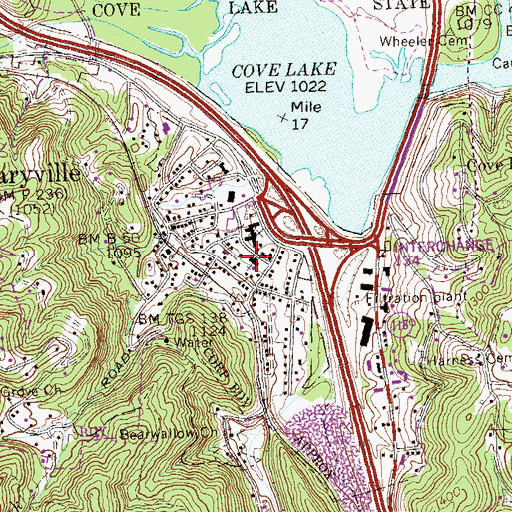 Topographic Map of First Baptist Church, TN