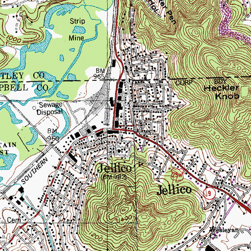 Topographic Map of Jellico United Methodist Church, TN