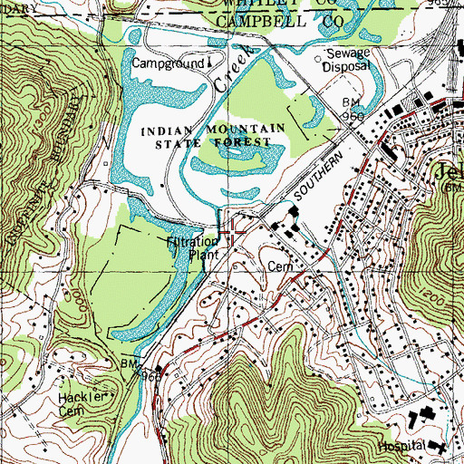 Topographic Map of Jellico Water Treatment Plant, TN