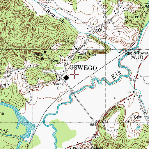 Topographic Map of Oswego Industrial Park, TN