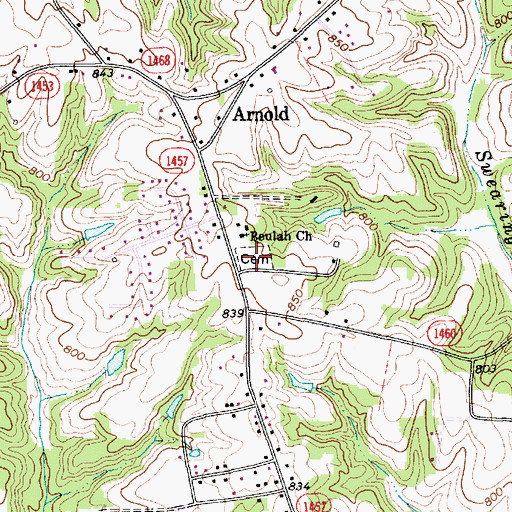 Topographic Map of Beulah Cemetery, NC
