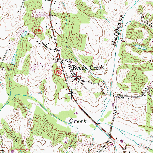 Topographic Map of Reedy Creek School, NC