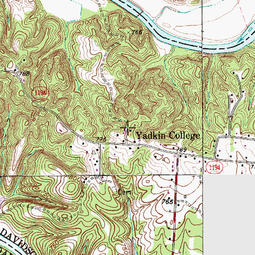 Topographic Map of Yadkin College Methodist Church, NC