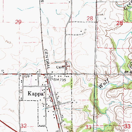 Topographic Map of Kappa Cemetery, IL
