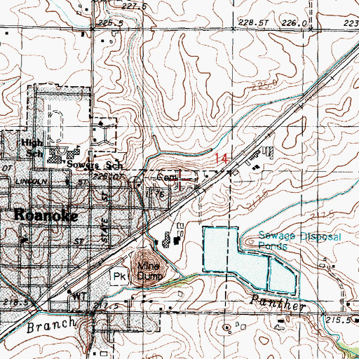 Topographic Map of Roanke Cemetery, IL
