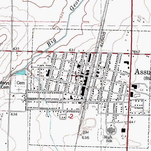 Topographic Map of Assumption Christian Church, IL