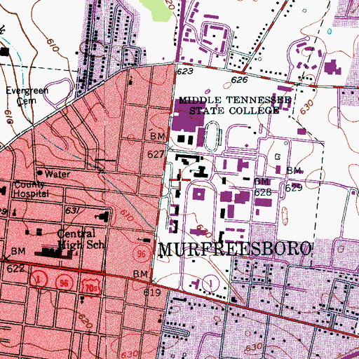 Topographic Map of Rutledge Hall, TN