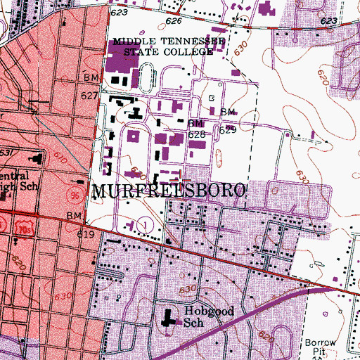 Topographic Map of Woodmore Cafeteria, TN