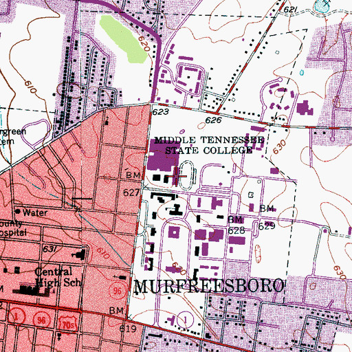 Topographic Map of Floyd Stadium, TN