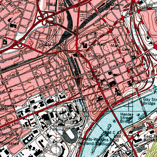 Topographic Map of Tennessee Amphitheater, TN