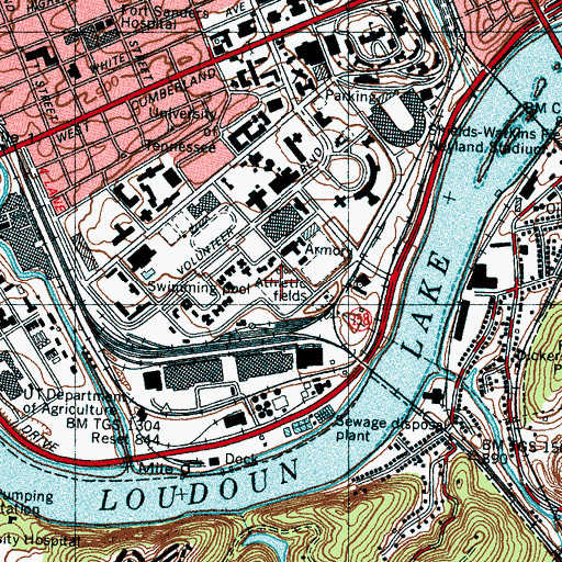 Topographic Map of Lindsey Nelson Stadium, TN