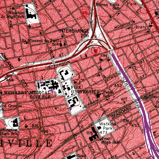 Topographic Map of Park-Johnson Hall, TN