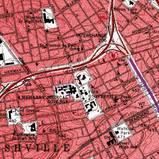 Topographic Map of Scribner Hall, TN
